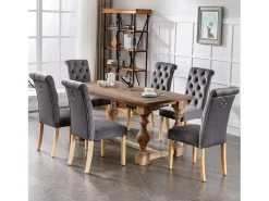 Juego de 2 sillas de comedor tapizadas en terciopelo - 45 x 65 x 101 cm - patas de roble - sillón - gris