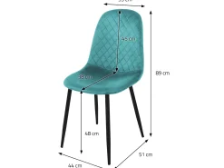Juego de 4 sillas de comedor de terciopelo color petróleo con patas de metal incl. material de montaje ML-Design