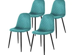 Juego de 4 sillas de comedor de terciopelo color petróleo con patas de metal incl. material de montaje ML-Design