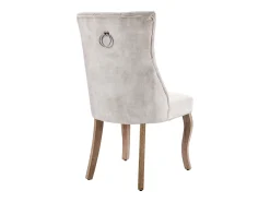 Juego de 2 sillas de comedor - Terciopelo y madera maciza - Respaldo con motivos de rombos - Beige claro