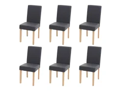 Juego de 6 sillas de comedor Littau de piel sintética, polipiel, gris mate, patas claras
