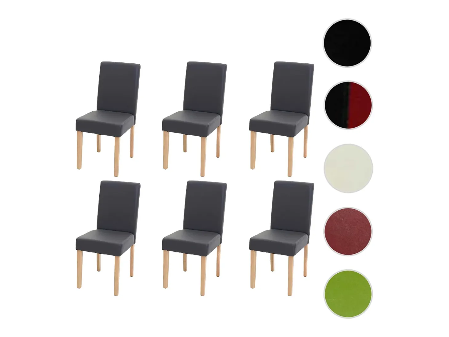 Juego de 6 sillas de comedor Littau de piel sintética, polipiel, gris mate, patas claras