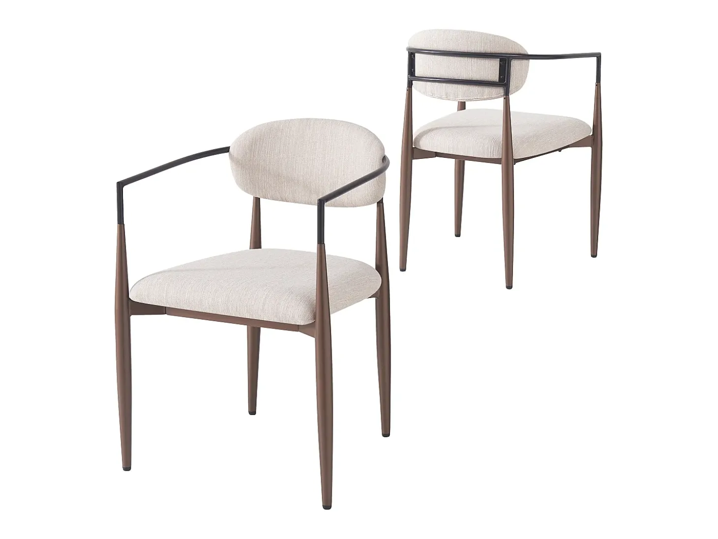 Juego de 2 sillas de comedor, lino beige, diseño ergonómico, patas ajustables