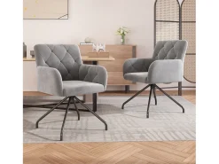 Juego de 6 sillas de comedor de terciopelo - 85 x 49 x 49 cm - Sillón tapizado con 4 patas de metal - con soporte lumbar - Gris