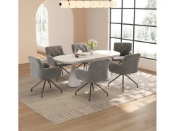 Juego de 6 sillas de comedor de terciopelo - 85 x 49 x 49 cm - Sillón tapizado con 4 patas de metal - con soporte lumbar - Gris