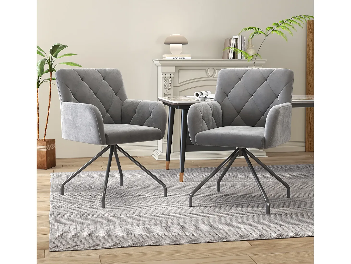 Juego de 6 sillas de comedor de terciopelo - 85 x 49 x 49 cm - Sillón tapizado con 4 patas de metal - con soporte lumbar - Gris