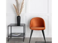 Juego de 2 sillas de comedor de terciopelo naranja y negro