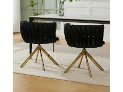 Juego de 2 sillas de comedor de altura regulable - Sillón giratorio con patas ajustables doradas - Terciopelo negro