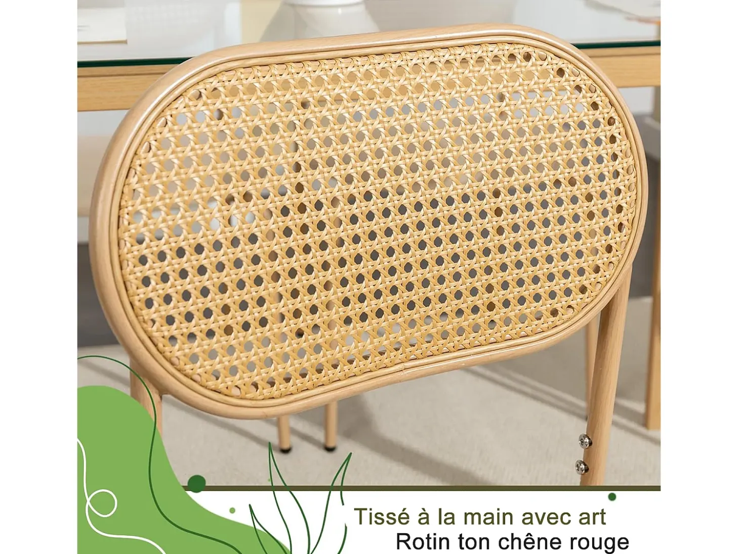 Juego de 2 sillas de comedor modernas con respaldo de ratán y patas de metal para comedor y sala de estar, color beige (2 unidades)