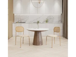 Juego de 2 sillas de comedor modernas con respaldo de ratán y patas de metal para comedor y sala de estar, color beige (2 unidades)