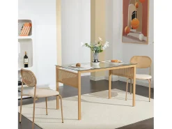 Juego de 2 sillas de comedor modernas con respaldo de ratán y patas de metal para comedor y sala de estar, color beige (2 unidades)