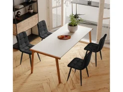 Juego de 4 sillas de comedor, color negro, diseño de silla tapizada con respaldo, terciopelo, estructura de metal.