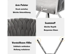 Juego de 2 sillas de comedor de terciopelo, silla giratoria de lujo para sala de estar y dormitorio, con patas de metal (62 x 60 x 57 cm)