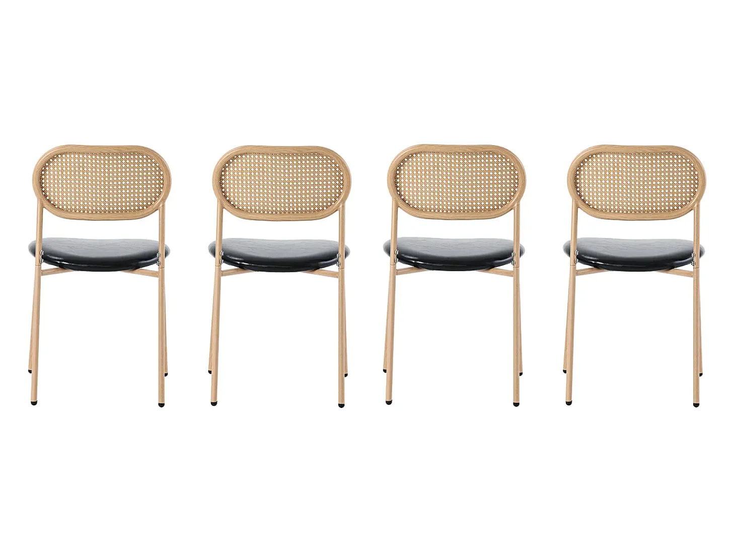 Juego de 4 sillas de comedor de estilo moderno, sillón de mimbre con estructura de metal, PU, negro y marrón (Dimensiones específicas a consultar)
