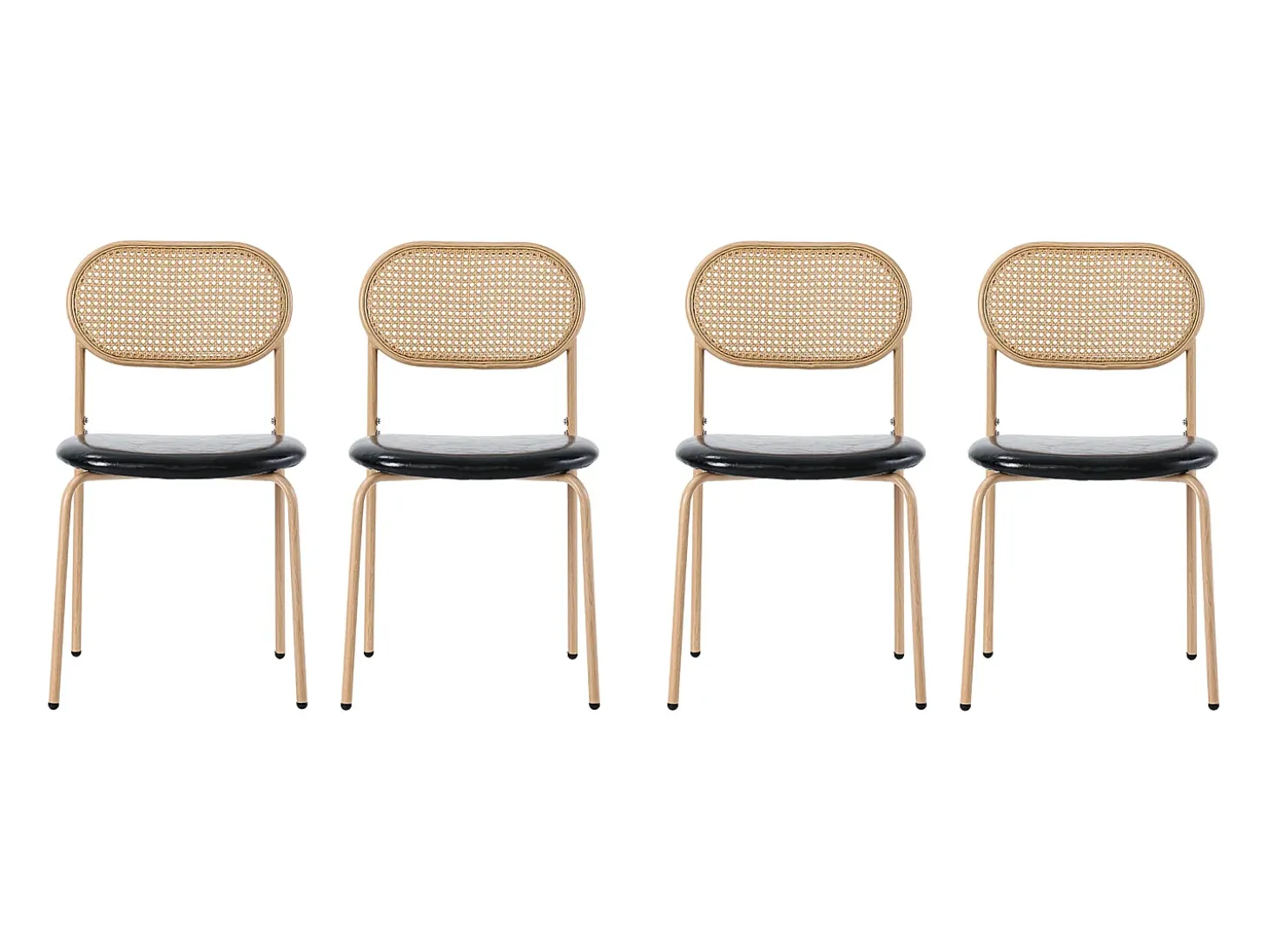 Juego de 4 sillas de comedor de estilo moderno, sillón de mimbre con estructura de metal, PU, negro y marrón (Dimensiones específicas a consultar)