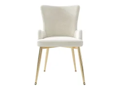Juego de 2 sillas de comedor en terciopelo beige con respaldo tapizado y patas doradas, para sala y dormitorio