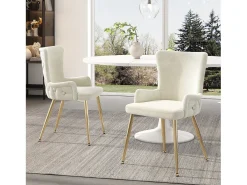 Juego de 4 sillas de comedor - terciopelo beige - con patas de metal dorado - para sala y comedor
