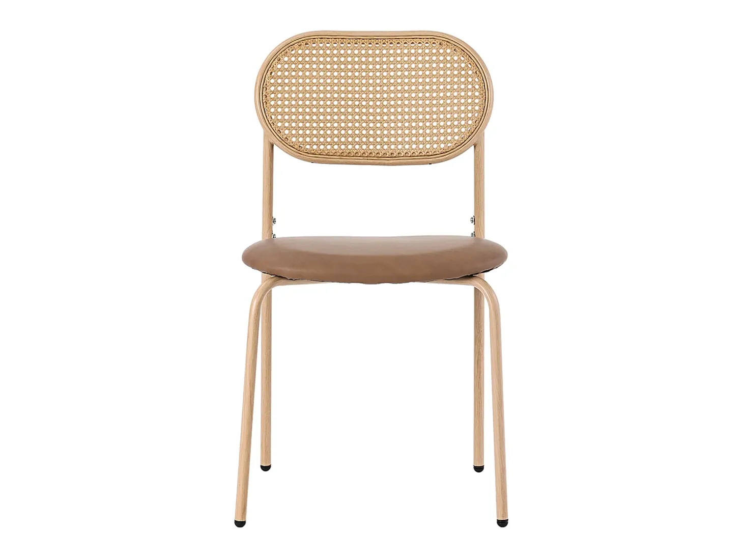 Juego de 4 sillas de comedor de PU, respaldo de ratán, metal, diseño sencillo, marrón (L64,77 x W63,5 x H50,8 cm)