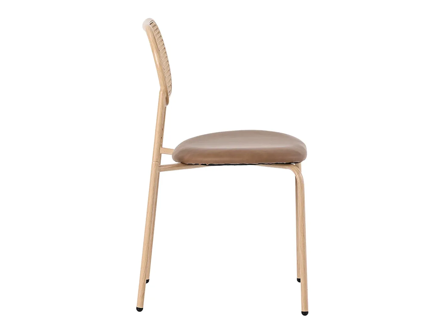 Juego de 4 sillas de comedor de PU, respaldo de ratán, metal, diseño sencillo, marrón (L64,77 x W63,5 x H50,8 cm)