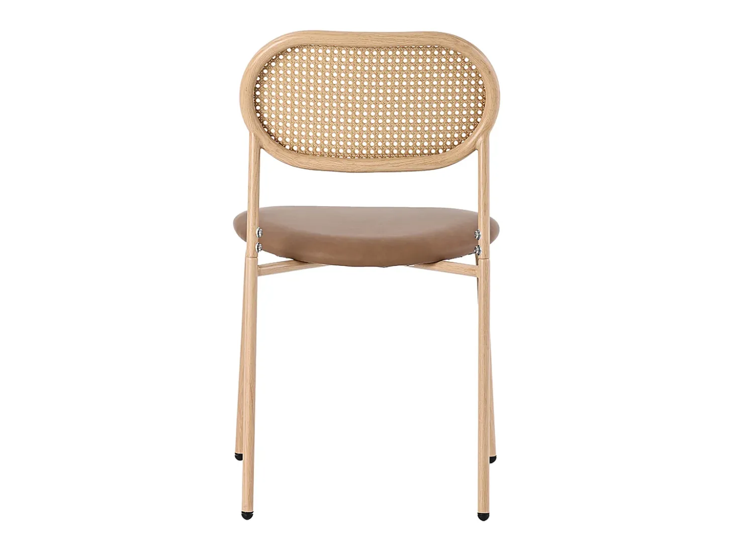 Juego de 4 sillas de comedor de PU, respaldo de ratán, metal, diseño sencillo, marrón (L64,77 x W63,5 x H50,8 cm)