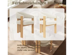 Juego de 4 sillas de comedor ergonómicas - 57,5 x 43 x 78 cm - con acolchado y patas de hierro - Franela - beige y natural