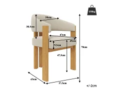Juego de 4 sillas de comedor ergonómicas - 57,5 x 43 x 78 cm - con acolchado y patas de hierro - Franela - beige y natural