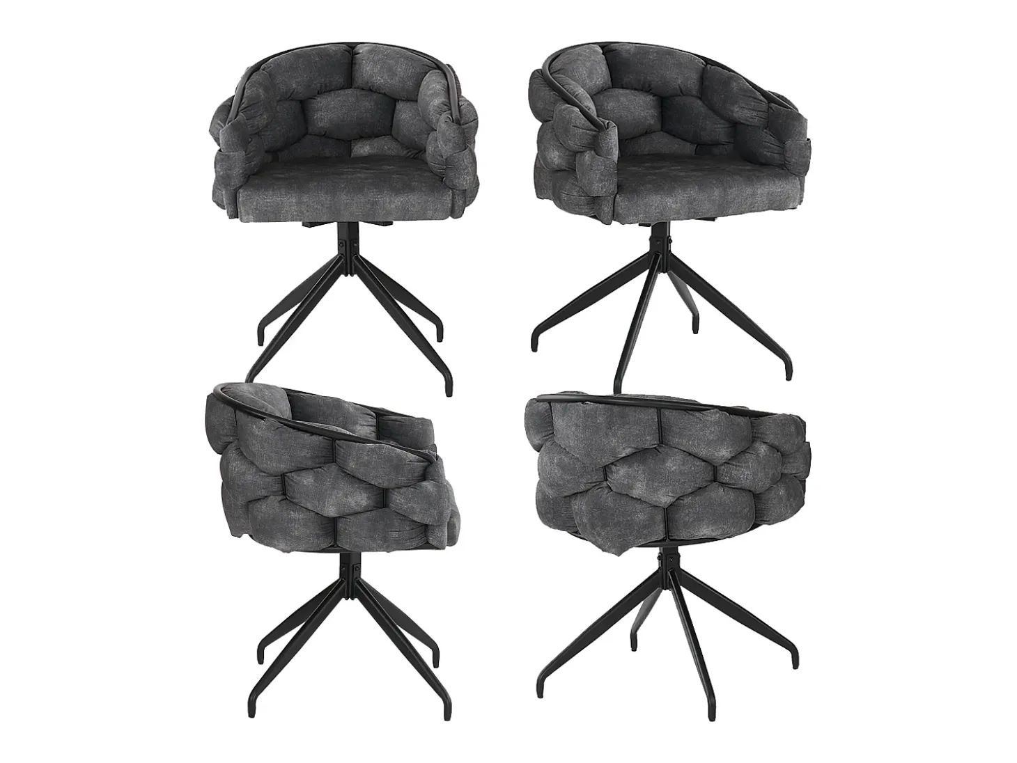Juego de 4 sillas de comedor giratorias - 61 x 59 x 77,5 cm - Patas de terciopelo y metal - Gris