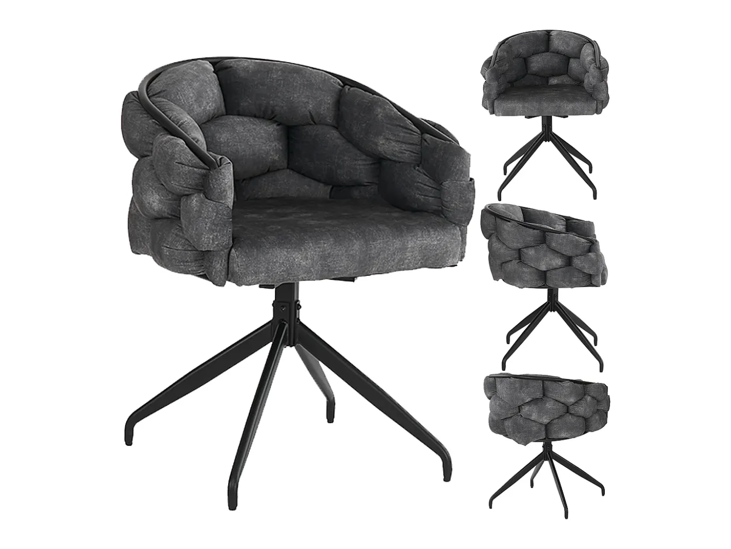Juego de 4 sillas de comedor giratorias - 61 x 59 x 77,5 cm - Patas de terciopelo y metal - Gris
