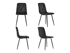 Juego de 4 sillas de comedor - Silla de comedor de terciopelo negro - Con patas y respaldo de metal