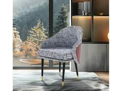 Juego de 2 sillas de comedor en lino con patas de metal - Gris claro y rojo - Moderna silla acolchada con tapizado en tela