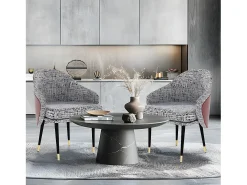 Juego de 2 sillas de comedor en lino con patas de metal - Gris claro y rojo - Moderna silla acolchada con tapizado en tela