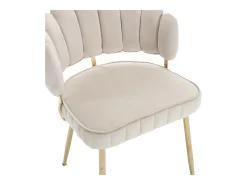 Juego de 2 sillas de comedor de terciopelo marfil con respaldo acolchado y patas de metal dorado