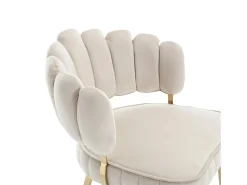 Juego de 2 sillas de comedor de terciopelo marfil con respaldo acolchado y patas de metal dorado