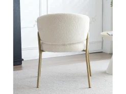 Juego de 6 sillas de comedor blancas, modernas, de terciopelo de cordero, patas doradas