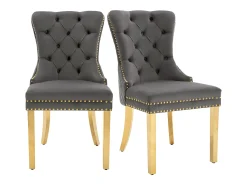 Juego de 2 sillas de comedor - terciopelo gris - Silla tapizada con ribete tachonado y patas de metal dorado