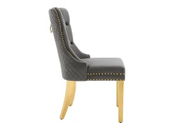 Juego de 2 sillas de comedor - terciopelo gris - Silla tapizada con ribete tachonado y patas de metal dorado
