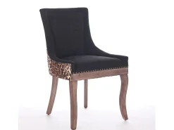 Juego de 2 sillas de comedor - patas de madera maciza con remaches de bronce, estampado de leopardo - chenilla