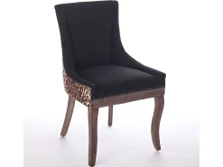 Juego de 2 sillas de comedor - patas de madera maciza con remaches de bronce, estampado de leopardo - chenilla