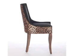 Juego de 2 sillas de comedor - patas de madera maciza con remaches de bronce, estampado de leopardo - chenilla