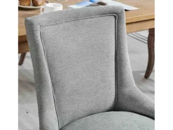 Juego de 2 sillas de comedor en chenilla gris con tachuelas decorativas y respaldo, patas de madera