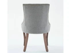 Juego de 2 sillas de comedor en chenilla gris con tachuelas decorativas y respaldo, patas de madera