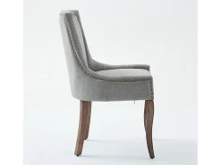 Juego de 2 sillas de comedor en chenilla gris con tachuelas decorativas y respaldo, patas de madera