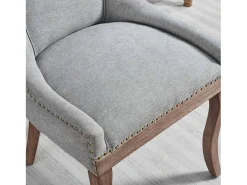 Juego de 2 sillas de comedor en chenilla gris con tachuelas decorativas y respaldo, patas de madera