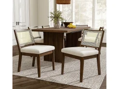 Juego de 2 sillas de comedor de madera maciza con respaldo de ratán - 48 x 61 x 78,5 cm - Estilo moderno - lino - marrón