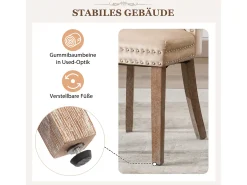 Juego de 2 sillas de comedor - Detalles remachados - Patas de madera maciza - Terciopelo - Beige