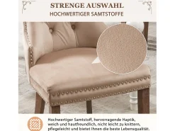 Juego de 2 sillas de comedor - Detalles remachados - Patas de madera maciza - Terciopelo - Beige