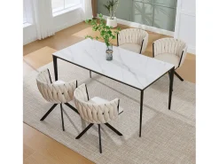 Juego de 2 sillas de comedor de altura regulable - Sillón giratorio con patas ajustables negras - Terciopelo marfil