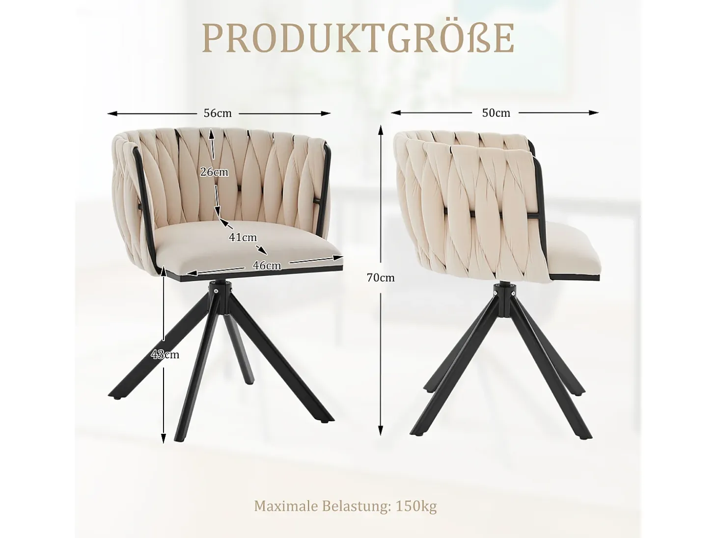 Juego de 2 sillas de comedor de altura regulable - Sillón giratorio con patas ajustables negras - Terciopelo marfil