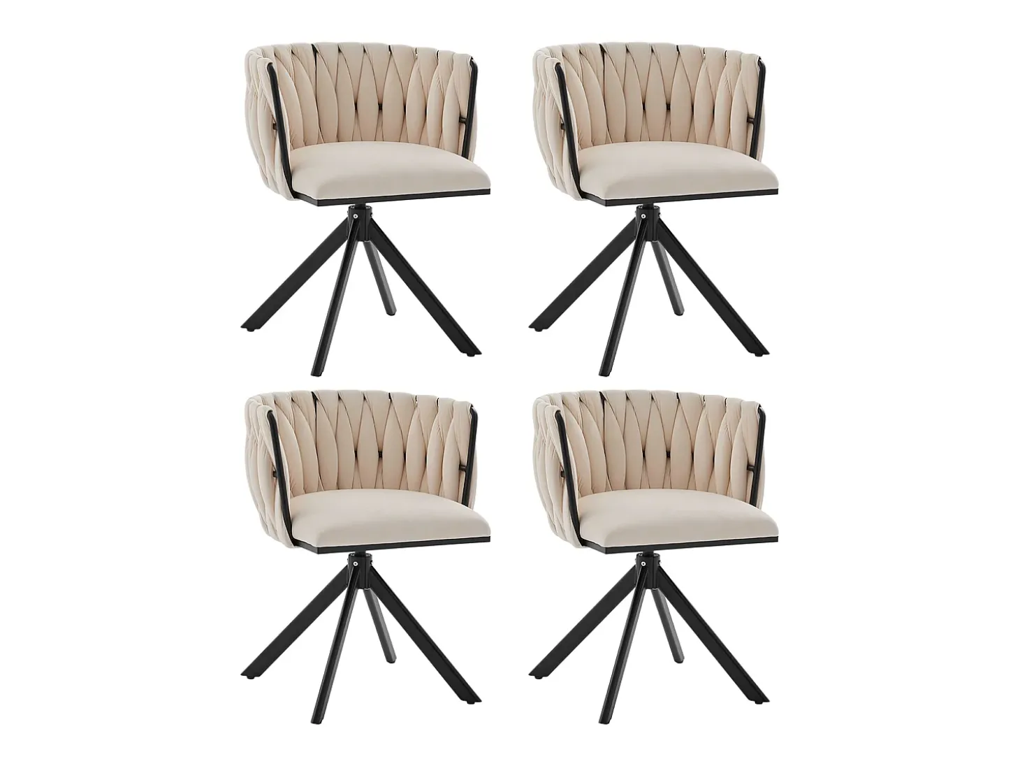 Juego de 2 sillas de comedor de altura regulable - Sillón giratorio con patas ajustables negras - Terciopelo marfil