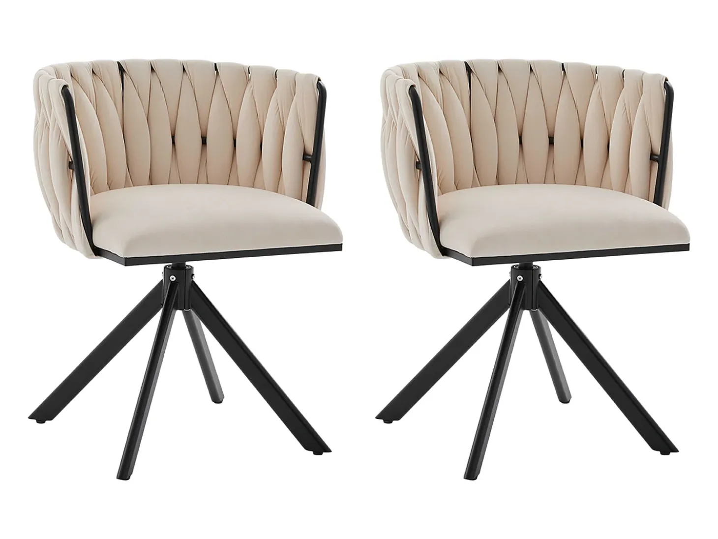 Juego de 2 sillas de comedor de altura regulable - Sillón giratorio con patas ajustables negras - Terciopelo marfil
